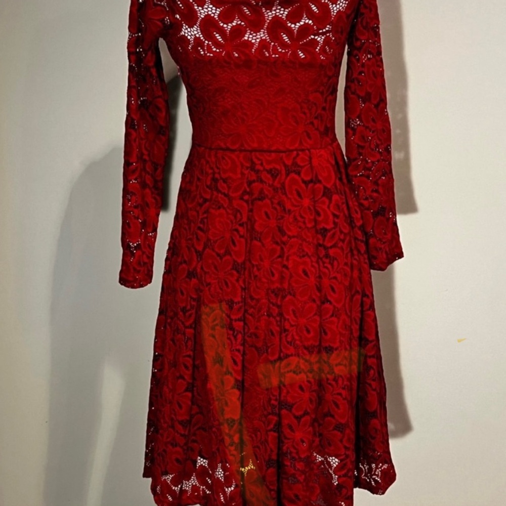 Miusol red Lace Long Sleeve Dress size extra small ism - Picture 4 of 10